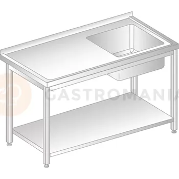 Nerezový dřez Stůl přístěnný z nerezové oceli s dřezem a poličkou 1800x600x850 mm | DORA METAL, DM-3201