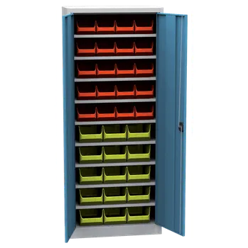 Skříň s plastovými zásobníky (35 ks) PRSPP12A, šedá/modrá