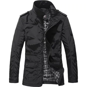 Pánský zimní kabát Pánský trenč na knoflíky retro kabátek se vzorovanou podšívkou Barva: Černá, Velikost: 4XL