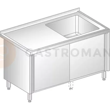 Nerezový dřez Stůl přístěnný z nerezové oceli s dřezem a skříňkou s posuvnými dveřmi 900x700x850 mm | DORA METAL, DM-3211
