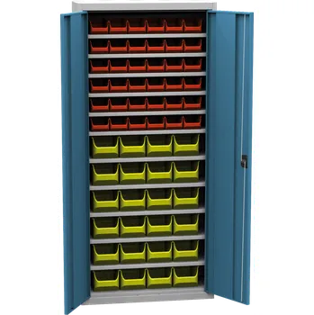 Skříň s plastovými zásobníky (60 ks) PRSPP03A, šedá/modrá