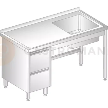 Nerezový dřez Stůl přístěnný z nerezové oceli s dřezem a 2 šuplíky 1100x600x850 mm | DORA METAL, DM-3012