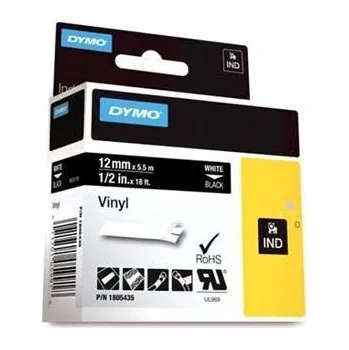 Pásek do tiskárny Dymo, originální páska do tiskárny štítků, 1805435, bílý tisk/černý podklad, 5.5m, 12mm, RHINO vinylová profi D1