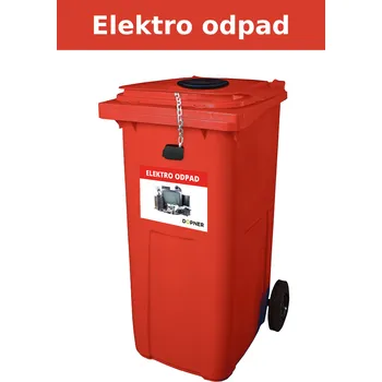 Železářství Červená plastová popelnice na elektro odpad DOPNER 240 l se zámkem a vhozem