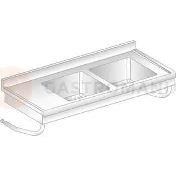 Nerezový dřez Stůl nástěnný závěsný z nerezové oceli s 2 dřezy, zadní lištou a okapovou lištou 1200x700x375 mm | DORA METAL, DM-S-3271