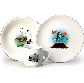 Thun Dětská jídelní souprava mělký talíř/hluboký talíř/hrníček 3 ks, Krteček a loď
