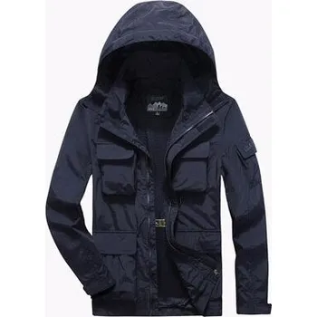 Pánský kabát Taktická pánská bunda army větrovka s kapucí a kapsami Barva: Tmavě Modrá, Velikost: 4XL