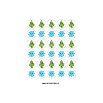 Jedlá dekorace na dort STROMEČEK A VLOČKA 4 cm, VARIANTA Jedlý papír 1635