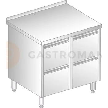 Nerezový dřez Stůl přístěnný z nerezové oceli s 4 šuplíky 800x600x850 mm | DORA METAL, DM-3121