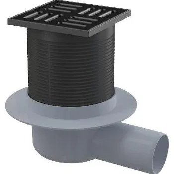 kanalizace Alcadrain Odtokové kanálky - Podlahová vpust boční 11x11 cm, průměr 5 cm, kombinovaná zápachová uzávěra SMART, nerez černá mat/plast APV31BLACK