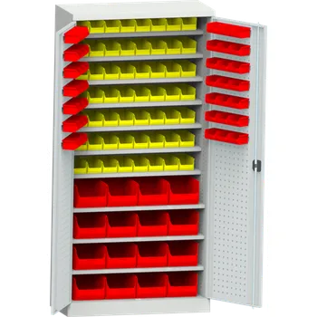 Skříň s plastovými zásobníky (114 ks) PRSPZ11A, šedá/šedá