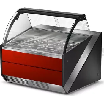 Modul vyhřívaného pultu s tvrzeným, ohnutým sklem, horním otvíráním a deskou z nerezové oceli 1250x1200x1210 mm | RAPA, L-S/DHBM