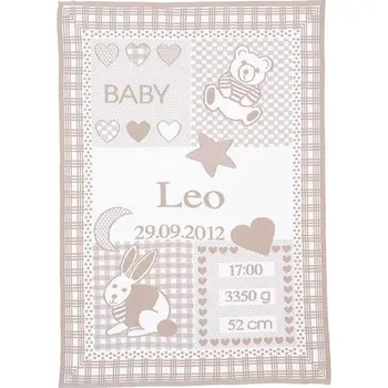 Dětská deka mimmo.cz Dětská deka se jménem a údaji o miminku ZAJÍČEK, 100 x 75 cm