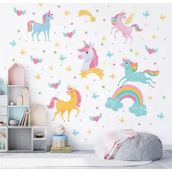 Samolepící dekorace Nálepky na zeď dúhový jednorožci | Plotbase s.r.o., 100x72cm