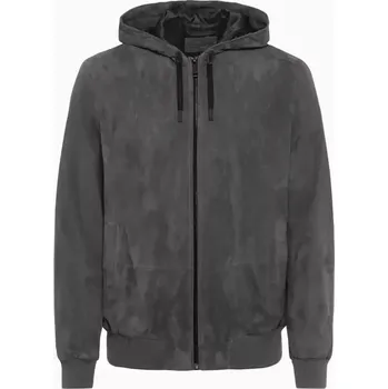 Pánská casual bunda PORSCHE DESIGN Suede leather jacket Bunda kožená semišová antracitově šedá (Velurová kožená bunda ve stylu blouson s kapucí od Porsche Design.)
