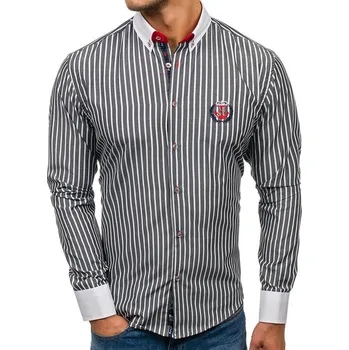 Pánská košile Grafitová pánská proužkovaná košile s dlouhým rukávem Bolf 1771 - M