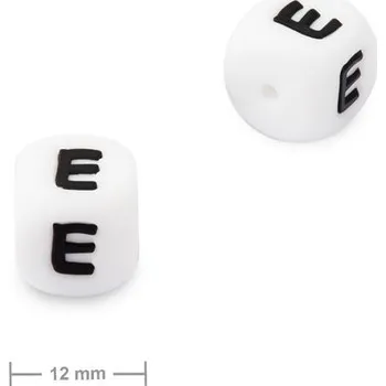 Korálek Silikonový korálek kostka 12 mm s písmenem E
