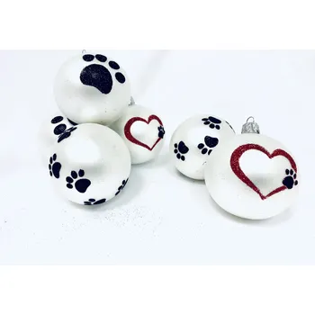 Vánoční ozdoba Irisa Vánoční ozdoby LARISA bílé s dekorem tlapky 7 cm, SET 6 ks Velikost: 7 cm, Balení: 6ks, Barva: bílá