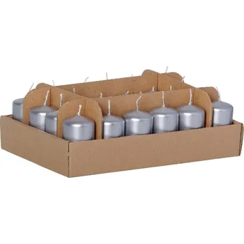 Svíčka Válec 24ks 38x70 Metal stříbrné svíčky 24x65 gram 1500 gram