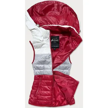 Dámská vesta Bílo-šedo-červená dámská vesta s kapucí (6304) odstíny červené M (38)