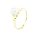 Prsten zlatý Perla bílá v košíku - velikost 55