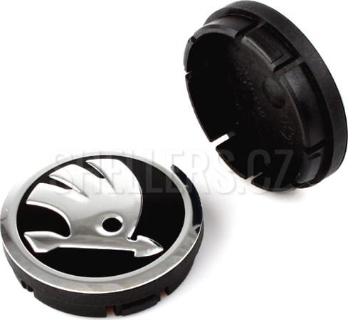 Středová krytka alu kola Ø 52/56 mm, Škoda originál, černá, chromové logo
