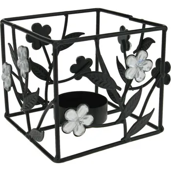 Svícen Svícen kostka s květy 9 cm (Ručně dělaný kovový svícen)