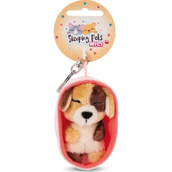NICI klíčenka Spící pejsek 8cm tříbarevný, košík světle broskvový