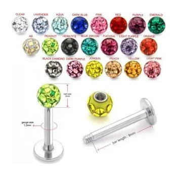 Piercing Piercingate Piercing do brady - labreta swarovski krystaly PLA00084 - Barva/Motiv: Oranžová, Délka tyčky: 8 mm, Kuličky: 3 mm, Průměr tyčky: 1,2 mm