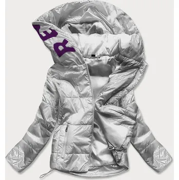 Stříbrná lesklá prošívaná dámská bunda s kapucí (B9568) odstíny šedé L (40)