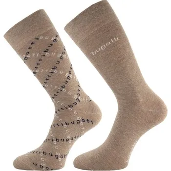 Pánské ponožky Bugatti pánské ponožky 2 páry béžové s nápisem 6364 - 43-46 | P685523