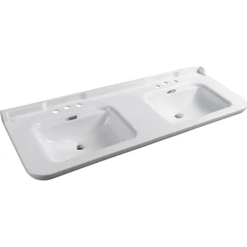 Umyvadlo KERASAN WALDORF keramické dvojumyvadlo 150x55cm, 6 otvorů, bílá