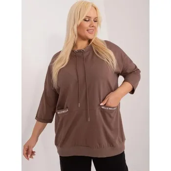 Dámská halenka Dámská halenka s nápisy bavlněná plus size KORA hnědá