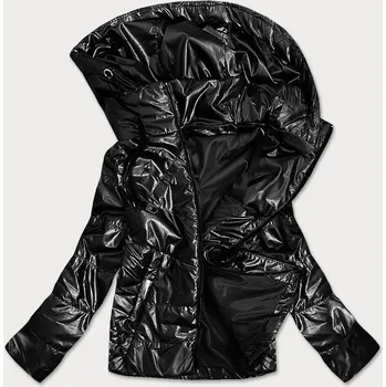 Lesklá černá dámská bunda s kapucí (B9575) odstíny černé 46