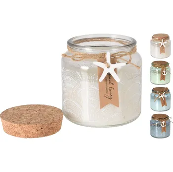 Svíčka Svíčka ve skle 100x100 mm vonná s korkovým víčkem motivy léta, mix vůní a barev 647 gram