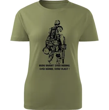Dámské tričko Dámské triko BUDU BRÁNIT SVOU VLAST - olivová