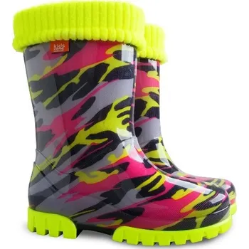 Dívčí holínky Demar Twister Lux Fluo E (žluto-černá mozaika) - Dětské gumáky 30 - 31