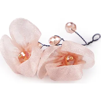 Květ na drátku s broušenými korálky hand made, barva 3 pudrová