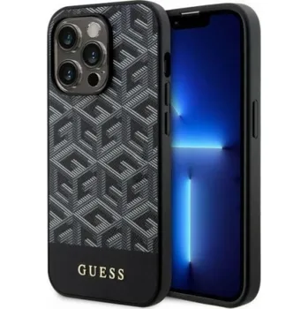 Pouzdro na mobilní telefon Guess PU G Cube MagSafe Zadní Kryt pro iPhone 14 Pro Black Guess PU G Cube Magnetic prémiový ochranný kryt telefonu v kombinaci zadní strany s potažená látkou s motivem Guess, pružnými PU boky a vest