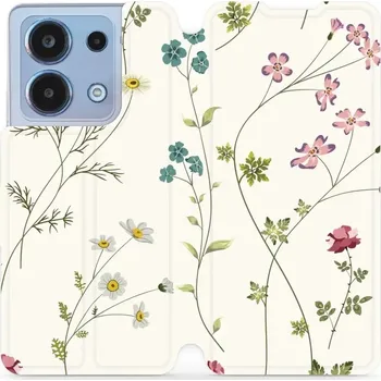 Pouzdro na mobilní telefon Flipové pouzdro Mobiwear - Xiaomi Redmi Note 13 4G - MD03S Tenké rostlinky s květy (Knížkové flip pouzdro, obal, kryt na mobil Xiaomi Redmi Note 13 4G - MD03S Tenké rostlinky s květy, materiál Umělá kůže + TPU - ochrana 360°, stojánek, silikonová vanička,