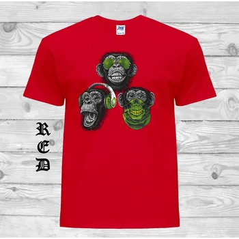 Chlapecké tričko detske-levne-bavlnene-vtipne-tricko-potisk-tri opice Barva: Red - červená, velikost: 152