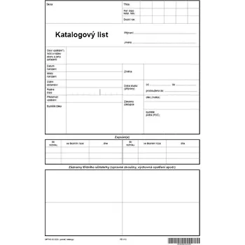 Katalogový list (na 1. žáka)