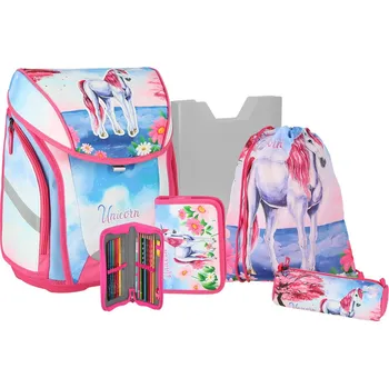 Set školních potřeb Školní batoh - 5-dílný set s magnet. přezkou UNICORN MAGIC 3D