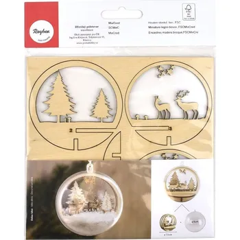 Dřevěná sestava Zimní krajina, dřevěný kruh pr. 7,5 cm