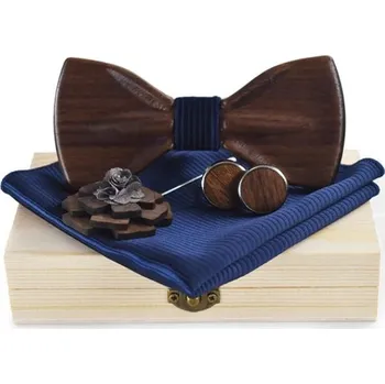 Motýlek Dřevěný motýlek - Tmavý, 3D s tmavě modrým středem