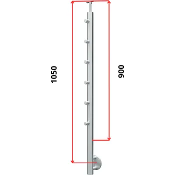 Zábradlí Hahn Steel Konfigurátor - nerezový sloupek O42,4mm - 6 x výplň O12mm - vnější, AISI 304 - brus, boční kotvení Typ držáku madla: Model 0718.242 - kulaté madlo ⌀42,4mm, Výška sloupku - nad podlahou: 900mm, Parametry sloupku pod úrovní podlahy: 70*150mm