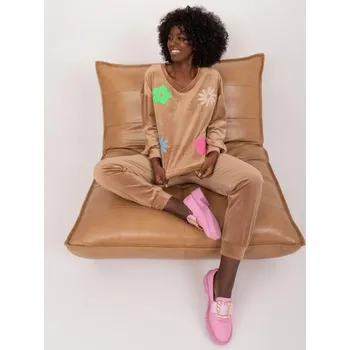 Dámský komplet s květinovou nášivkou DITA tmavě béžový