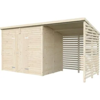 Zahradní domek Zahradní domek s dřevníkem 16 m LEIF 187X467 (Zahradní domek se stěnovicí 16 mm )