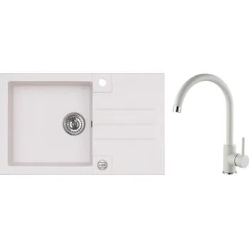 Kuchyňský dřez Alveus Set Rock 130 Granitový dřez s odkapem 780x480 mm + baterie Roxa 11, bílá, SETA22220