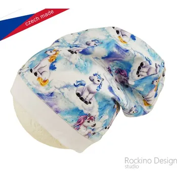 Čepice Dívčí podzimní/jarní čepice bílá/modrá jednorožec 5552 Rockino